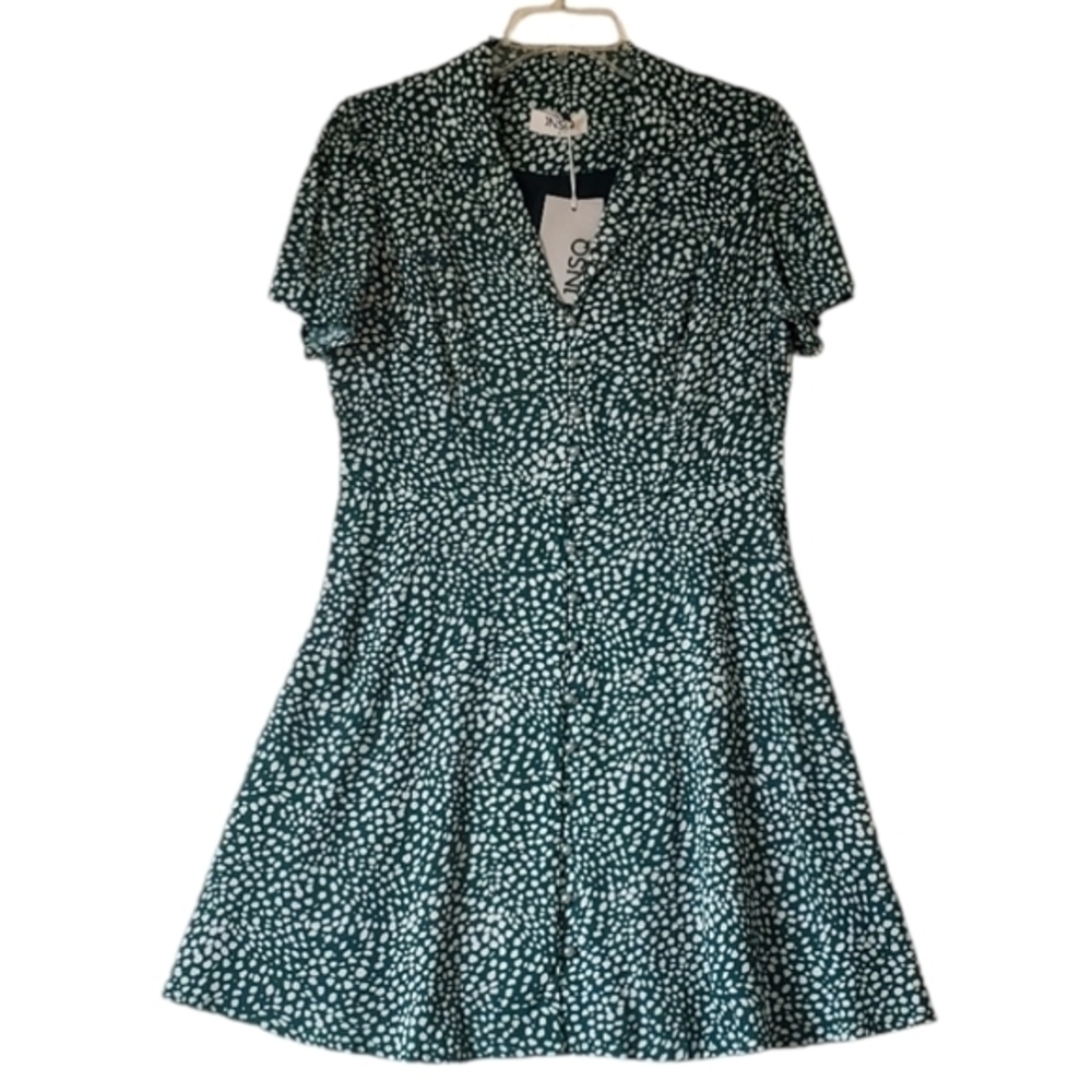 New JNSQ Green White Silky Lined Mini‎ Dress Size 10 Women NWT
